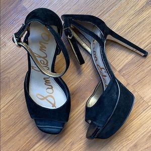 Sam Edelman Black Platform Black Suede Stilettos
